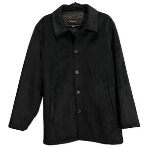 Access Claiborne Mens Black Faux Suede Button Front Coat Jacket Medium Winter